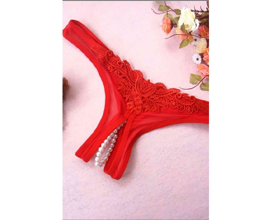 Merry See Kırmızı Fantazi Külot Özel Bölgesi İncili Açık