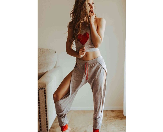 Merry See Özel Tasarım Dantel Kalp Tasarımlı Pijama Takım Gri